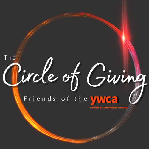 Orange circle with the words circle of giving inside.